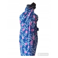 Duża sukienka plażowa - eleganckie PAREO XXL szyfon różowe kwiaty